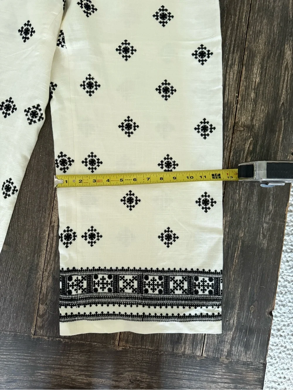 Zara • High-Waist Geometric Print Linen-Blend Cropped Wide-Leg Pants XL